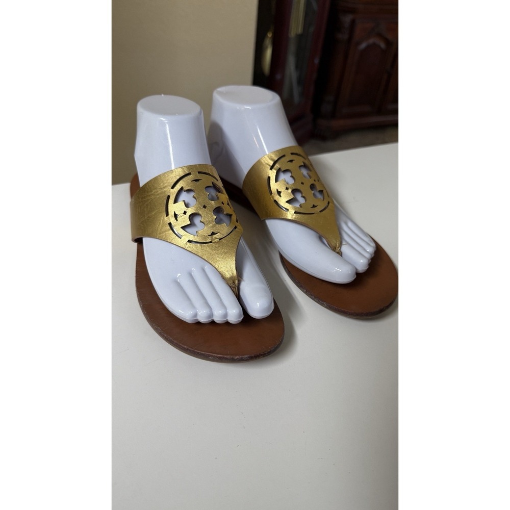 Tory Burch Women's Gold Leather Thong Flats Sandals Size 7